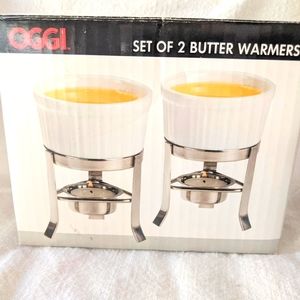 New in Box Ceramic Butter Warmers Chocolate Fondue Candles Christmas Gift Idea